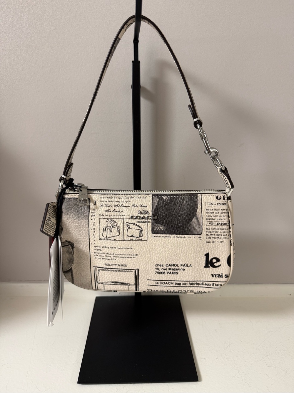 Coach Beige and Black Newspaper Print Mini Shoulder Bag Nolita 19